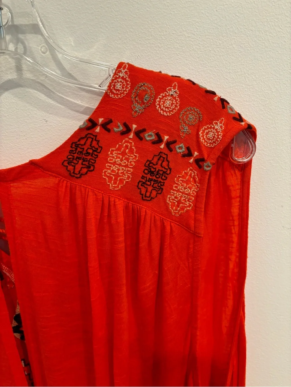 Free People Embroidered Bohemian Tassel Sleeveless Top Open Back Orange Women M